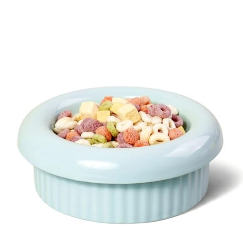 BOWLBOWL Elevated Ceramic Pet Bowl 7.3in Wide Donut Blue