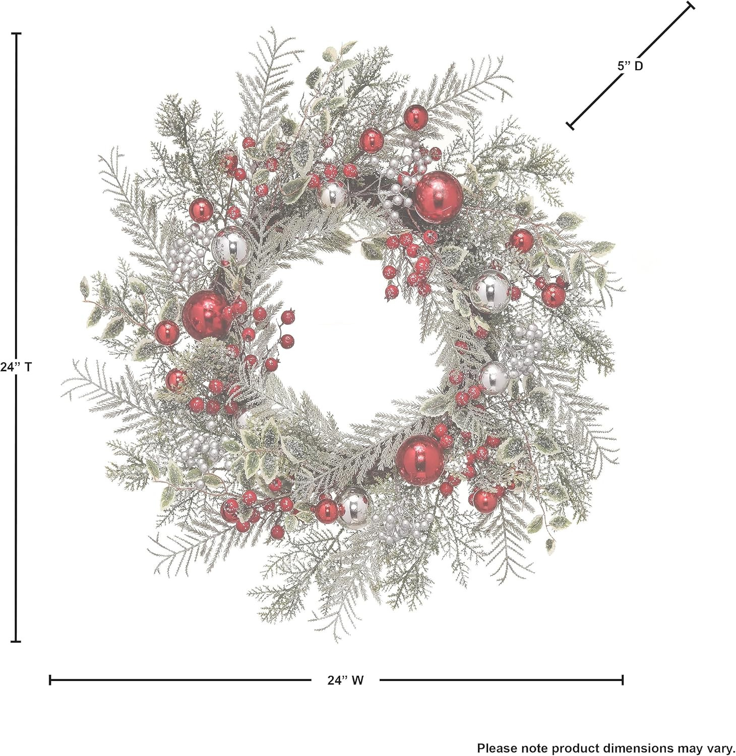 Frosted Berry Pine Christmas Wreath – 24 Inch Holiday Decor