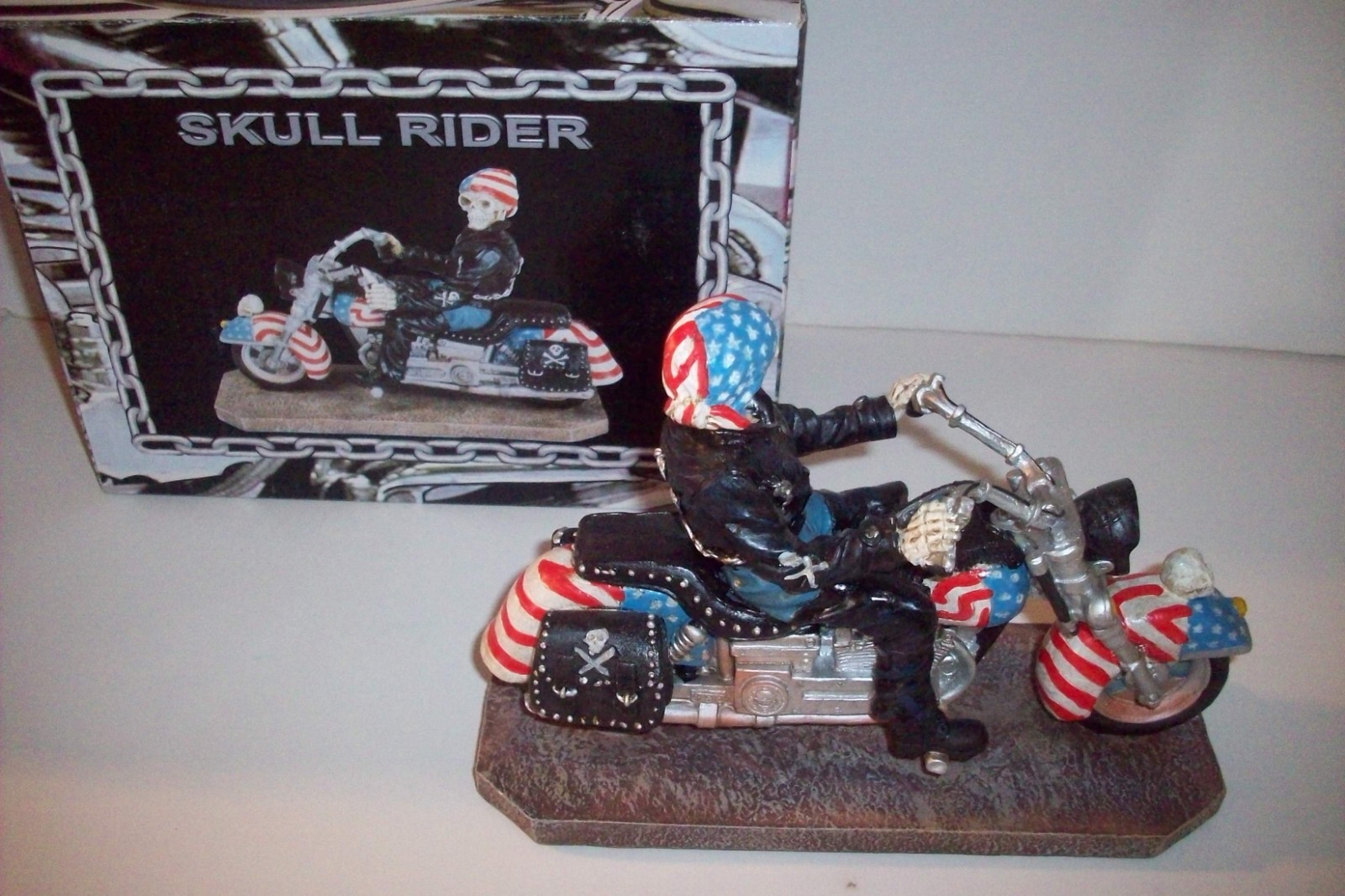 2 ct lot American Eagle Flag clock and Skull Rider American Flag motorcycle new