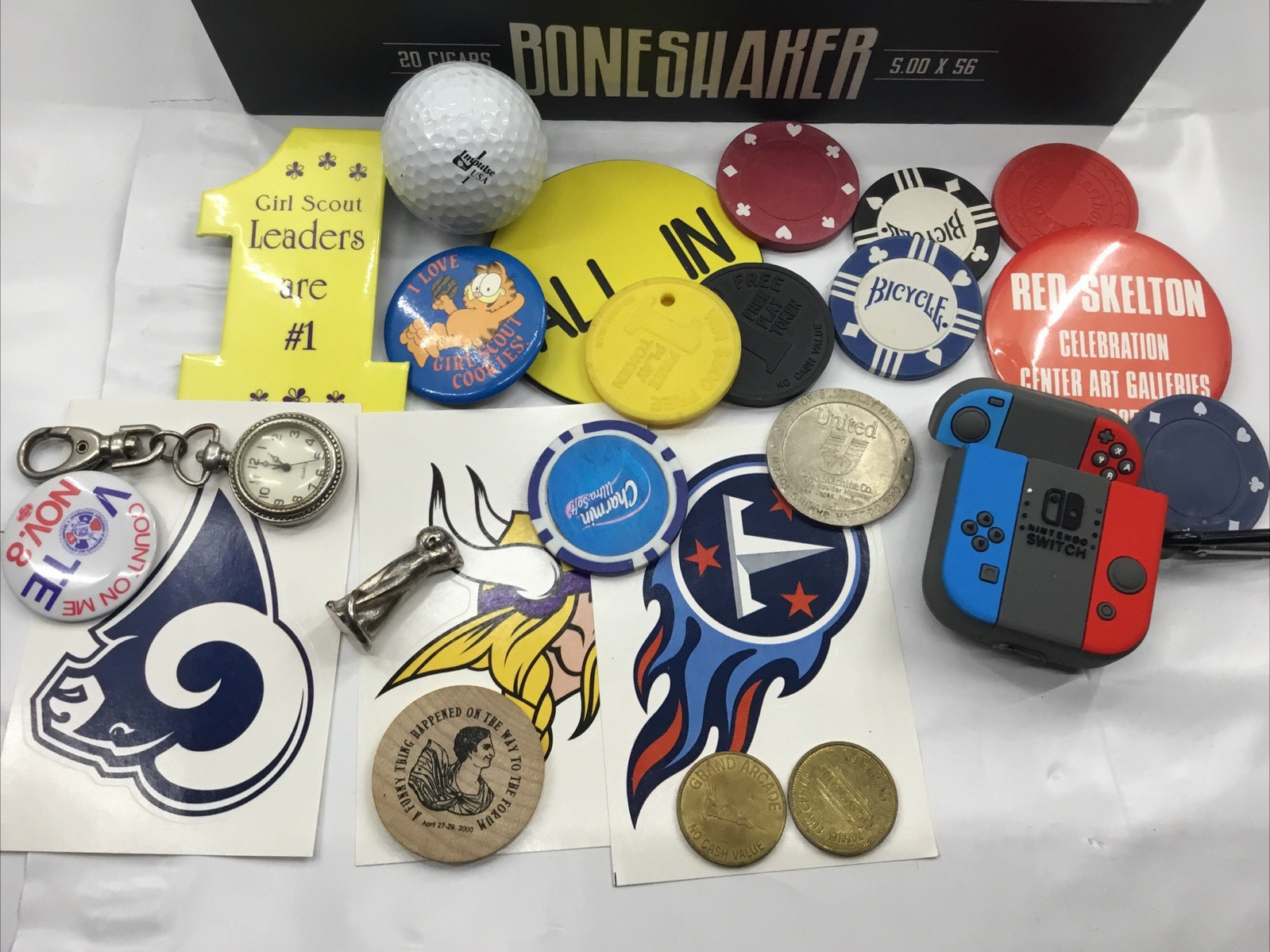 Grandpa’s Estate Junk Drawer Lot Collectibles Vintage Coins Poker Chips Buttons