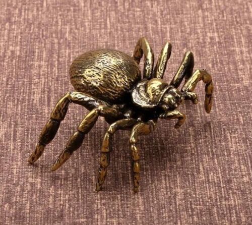 2Pcs Small Brass Spider Animal Statue Mini Sculpture Tabletop Home Decor Gift US
