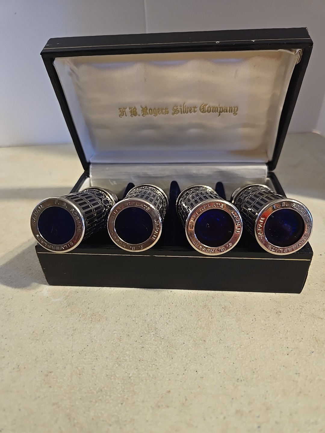 F.B. Rogers Silver Company Silver Plated Case & Lids Glass Salt & Pepper Shakers