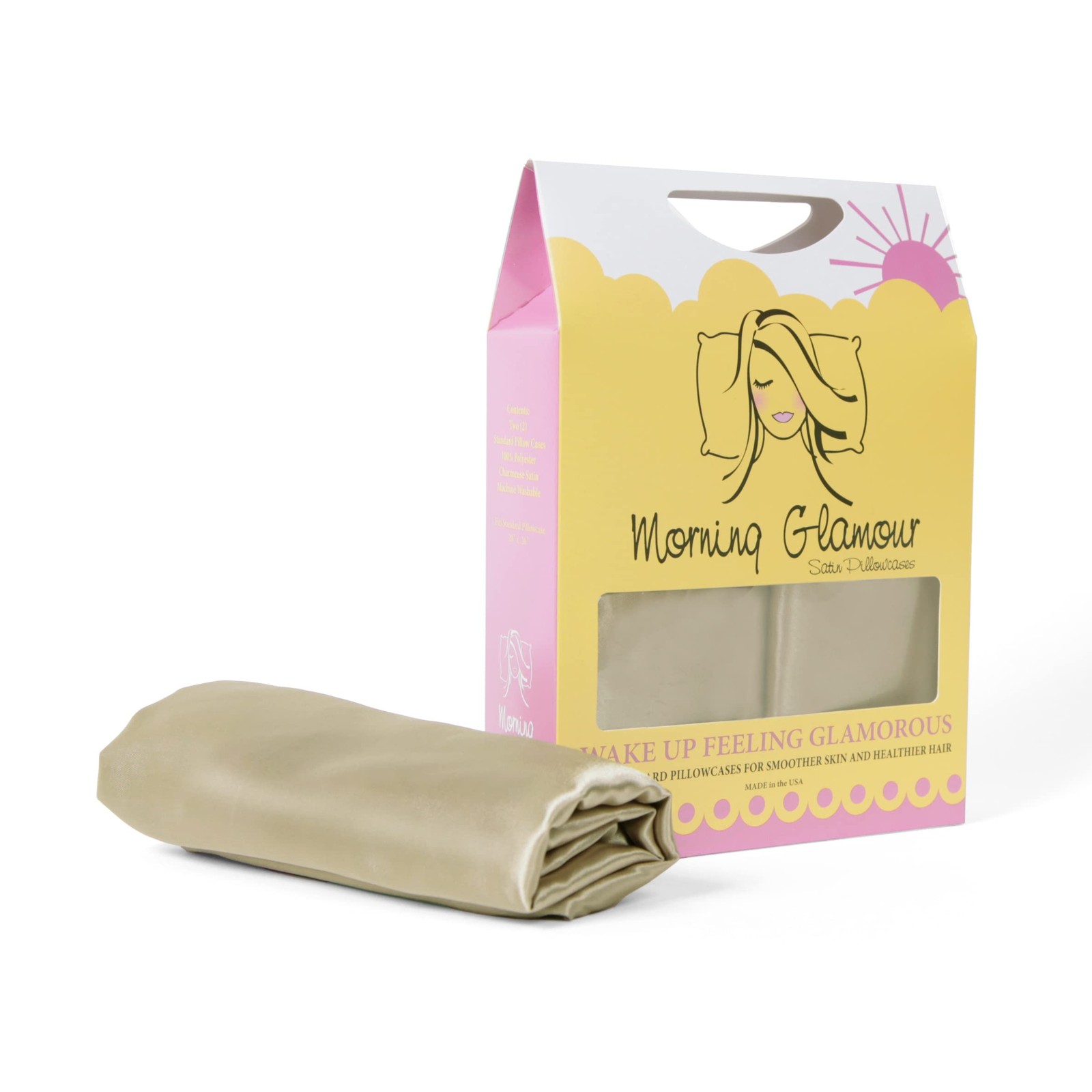 Morning Glamour Signature 2 Pack Box King Satin Pillowcases, Gold