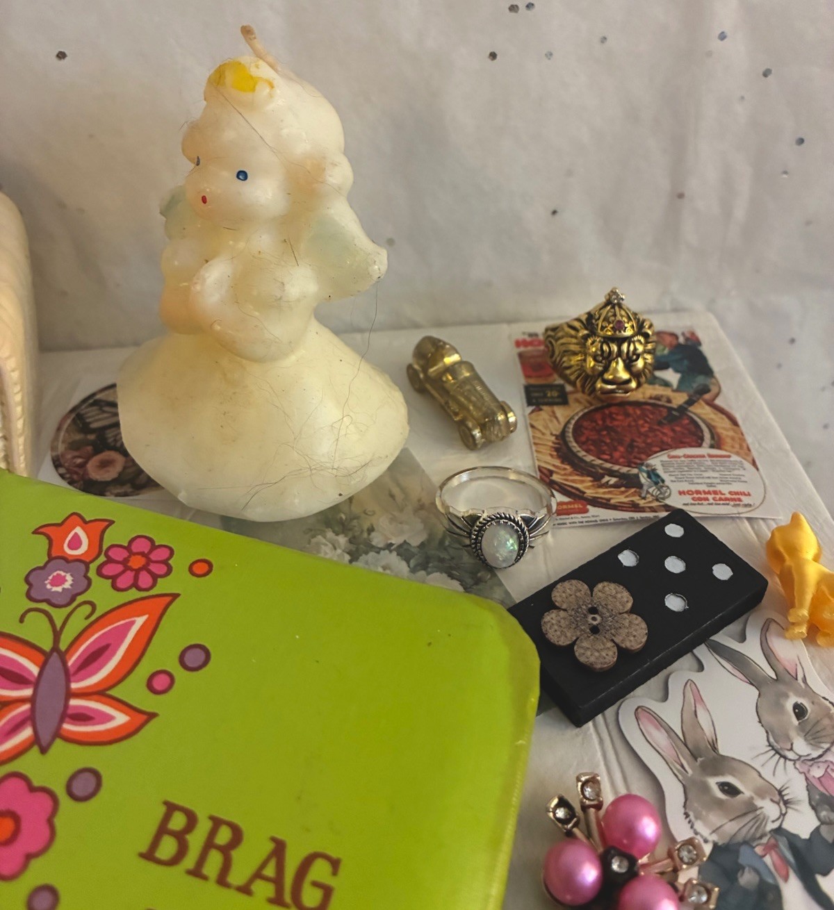 Vtg Photo Brag Book Angel Candle Bear Trinket Box Jewelry Junk Drawer Art Lot