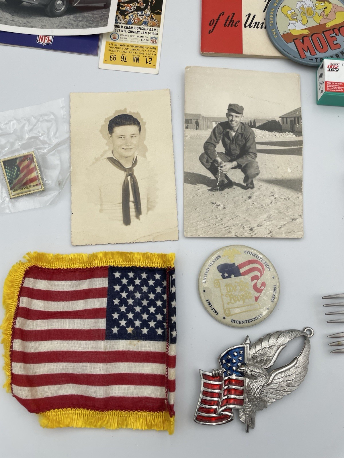 VTG 28pc Mixed Grandpa Lot: Military, USA, Car, Postcards, Photos, Football TG1