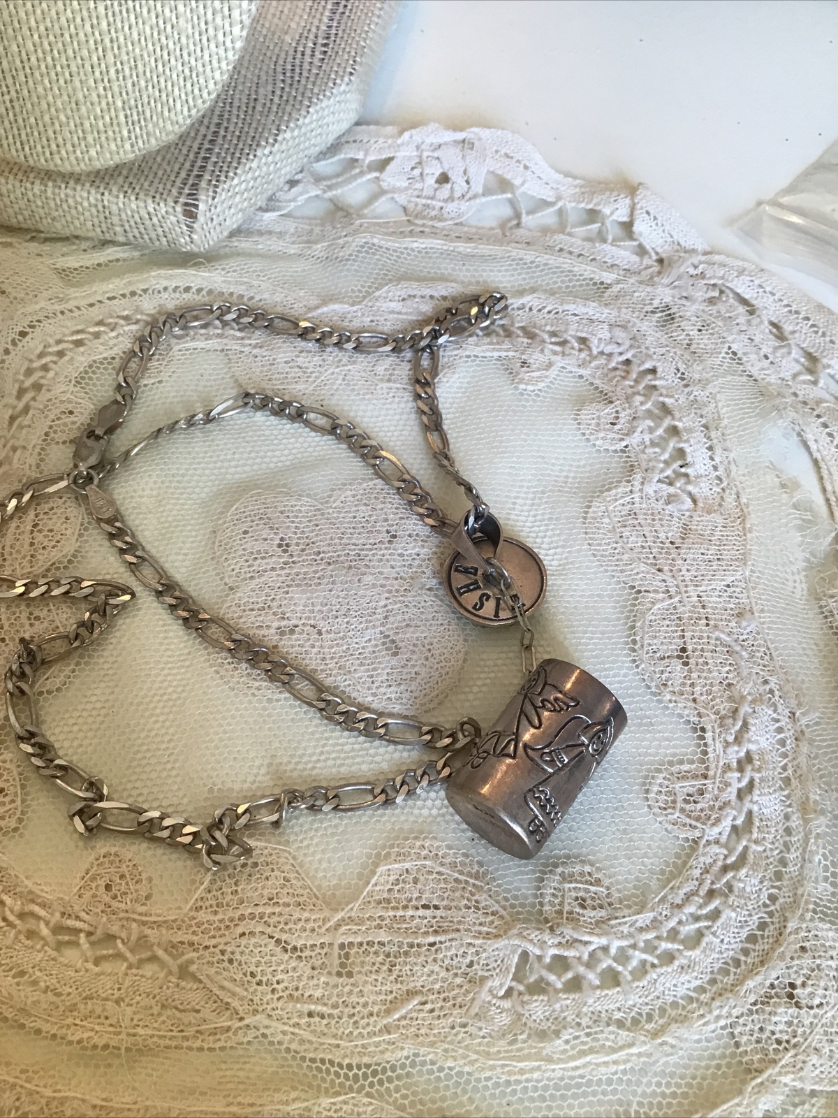 Mexico 925 Sterling Silver Signed eFs Wish Necklace Angels Italy 925 Chain 18.8g