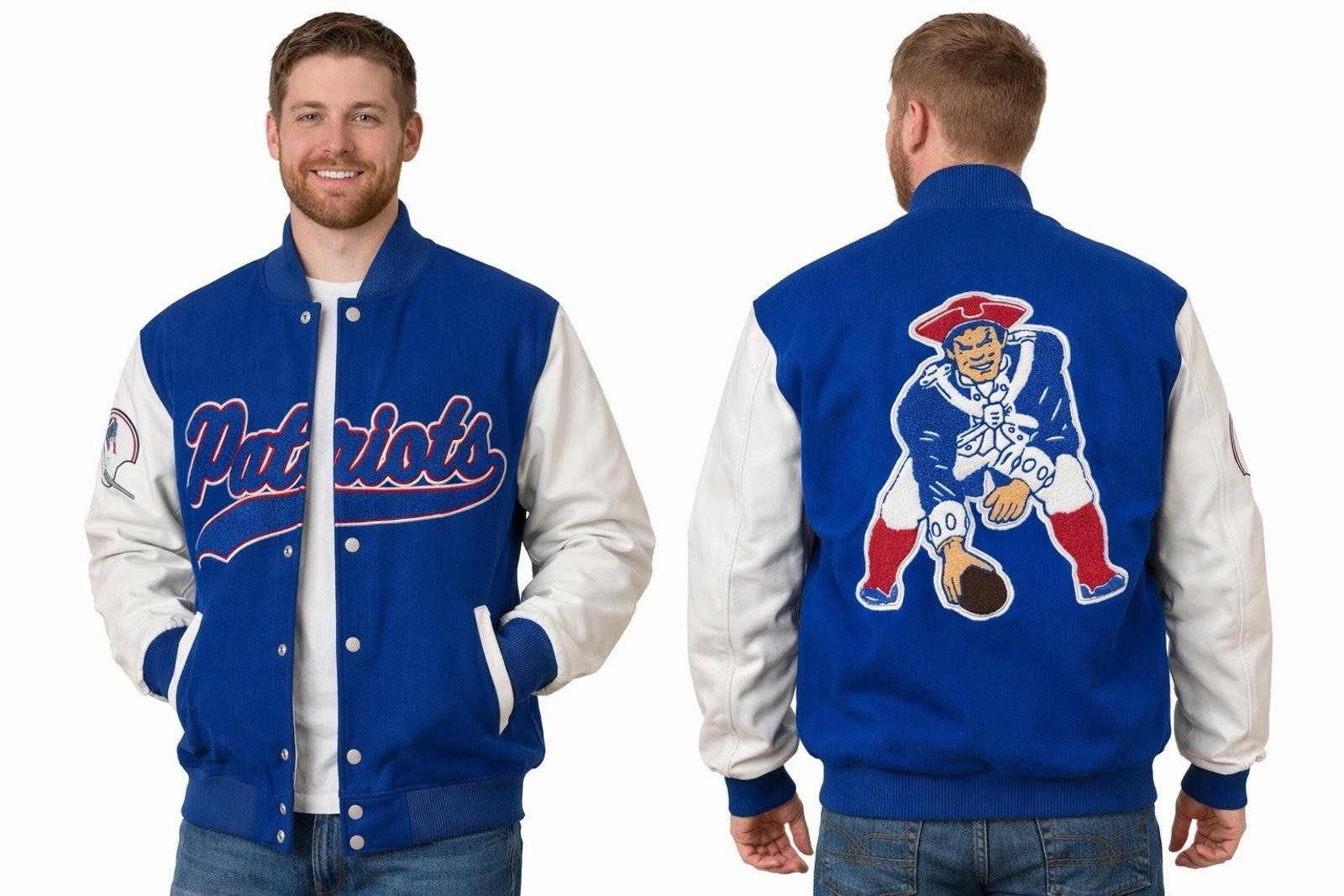 Starter New England Patriots men’s blue wool Leather Bomber Jacket L New $450