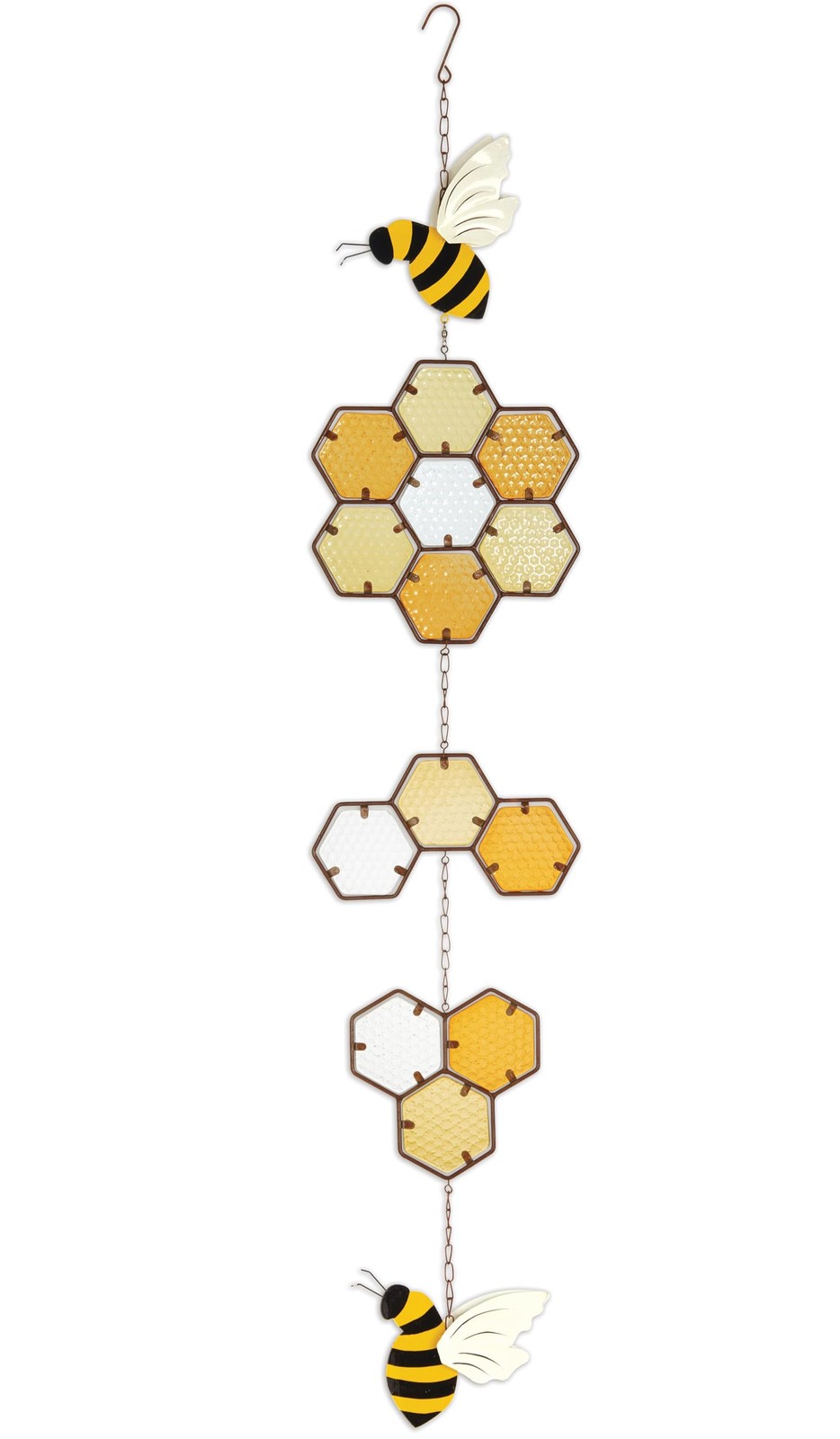 Sunset Vista Designs Metal Ornamental Tri-Honeycomb Bee Dangler, 38.2″ Long