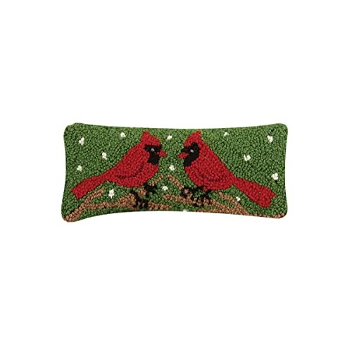 Peking Handicraft Two Cardinals Hook Pillow – 12” Wool & Cotton