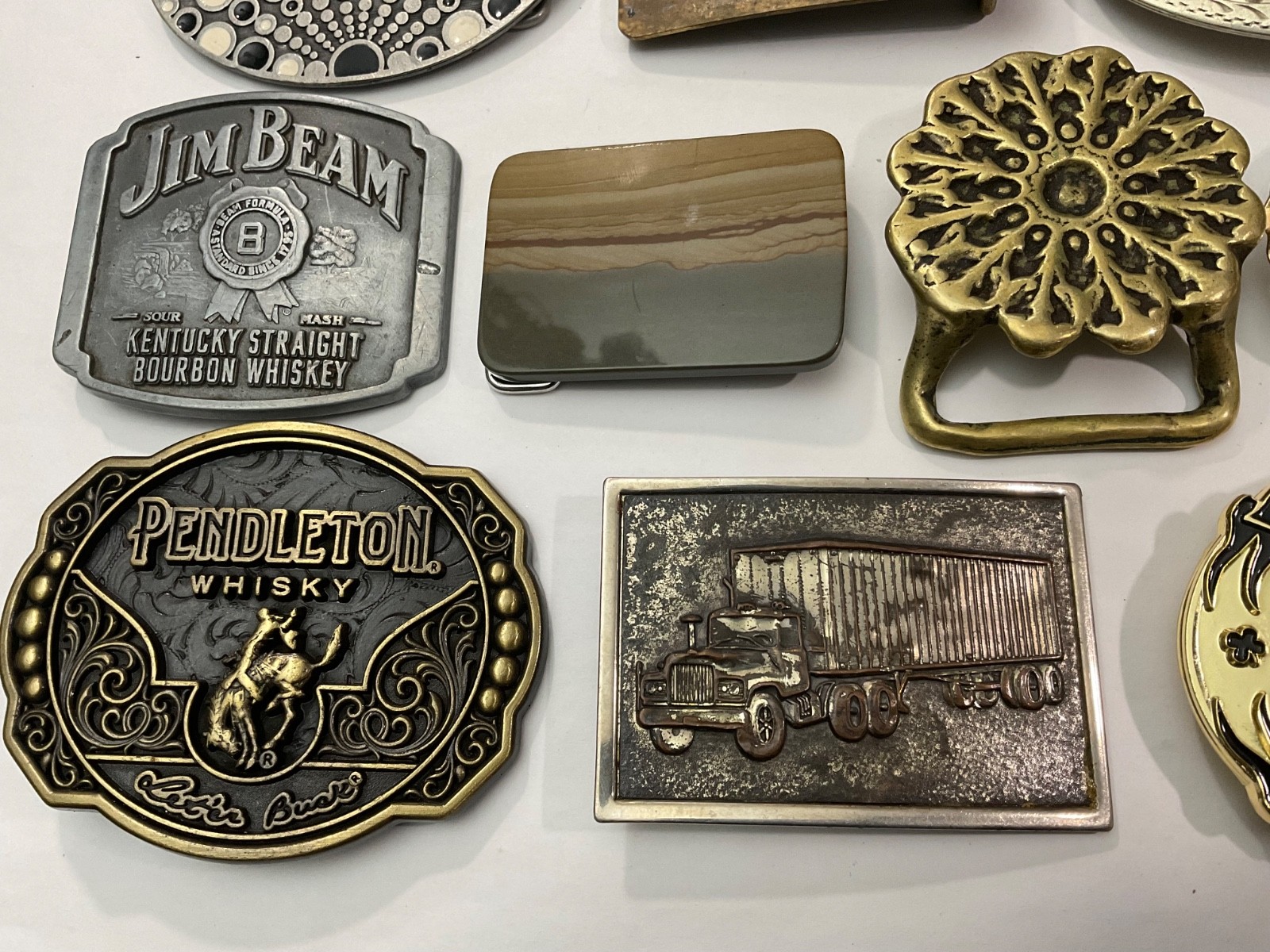 Junk Drawer Lot 10 Belt Buckles Solid Brass Jim Beam Vintage Mixed Lot Retro