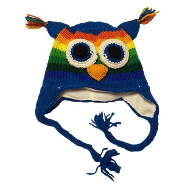 Arts of Ecuador Youth Blue Owl Hat, 19″-22″ Wool with Acrylic Lining