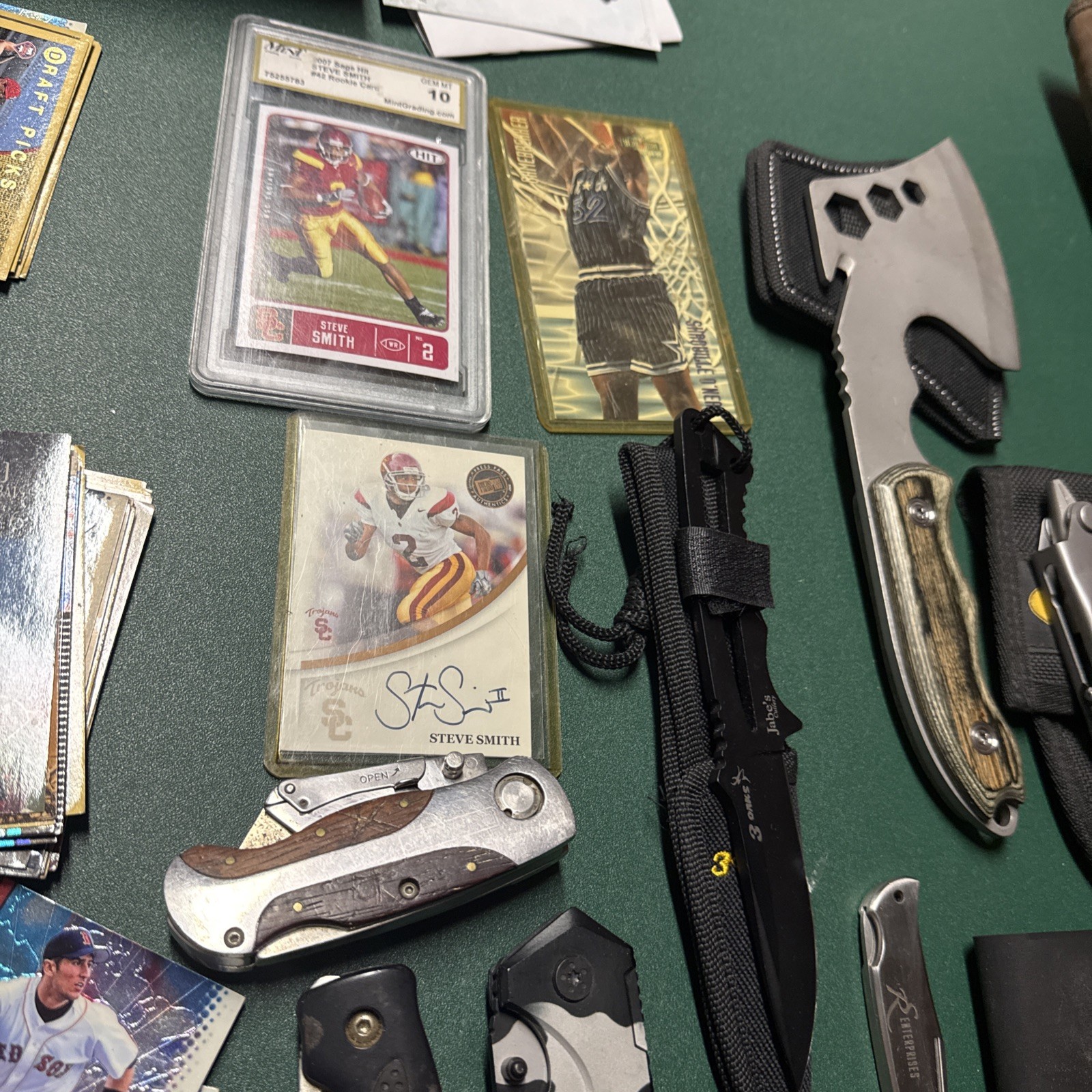Large Junk Drawer Lot Knives Multitool Cards Stevie Smith Slab Wallet Flashligh