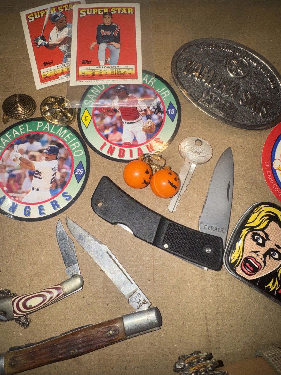 Junk Drawer Lot Watches Knives Baseball Silver Plate Flatware Vintage Antique