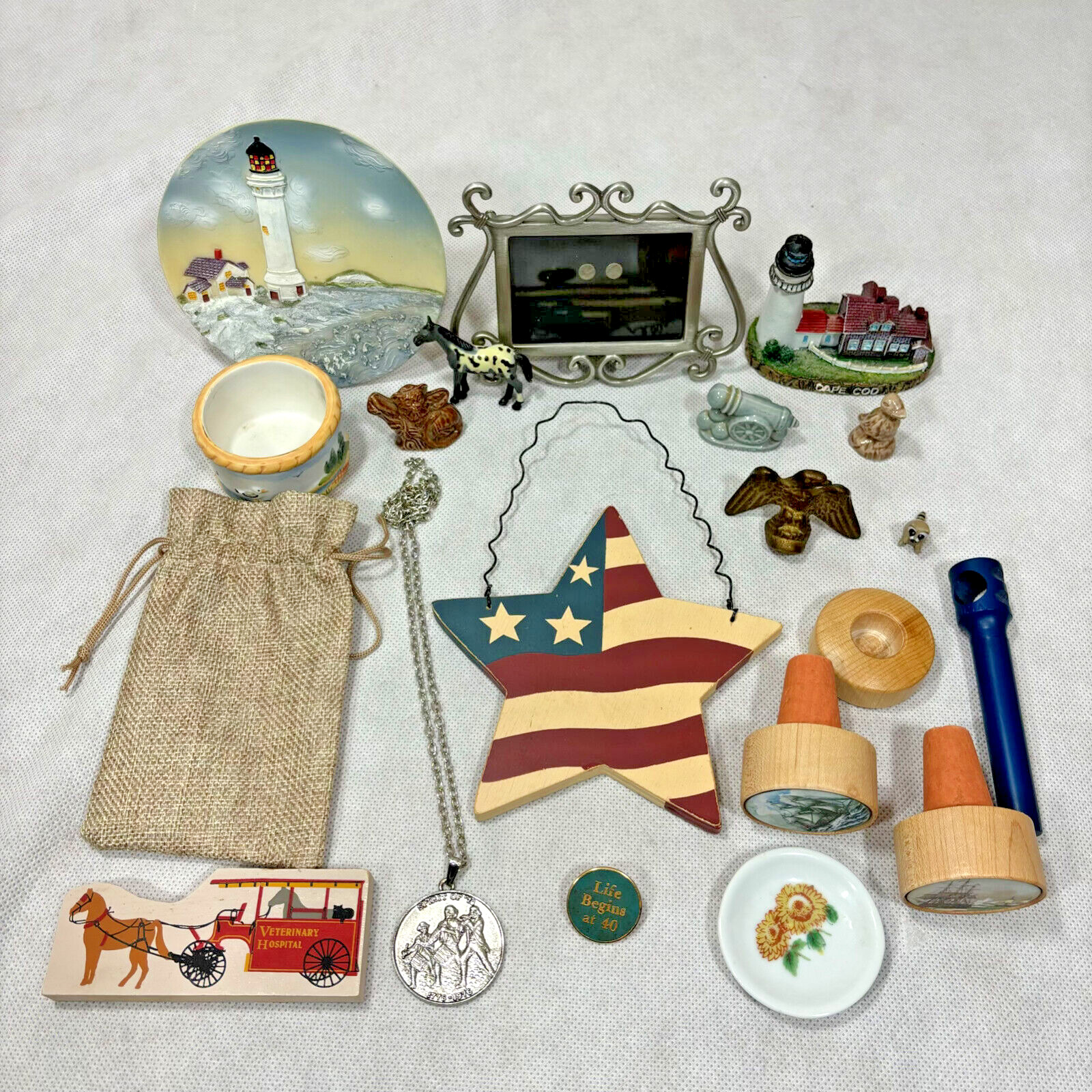 Collectibles Lot Lighthouse Plate Candle Holder Photo Frame Eagle Wade Figurines
