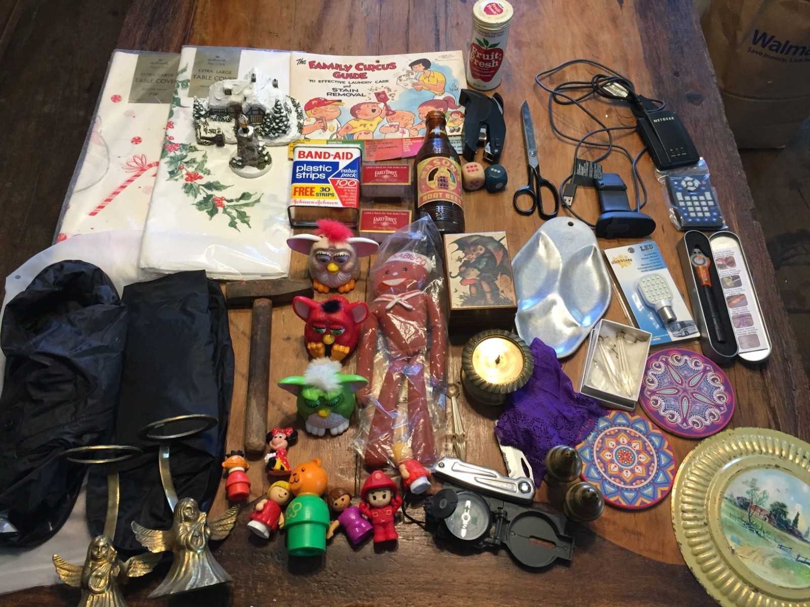Junk Drawer Lot 35 Items,Brass,Trinket,Electronics,Knife,Bottle,Furby,Compass,J3