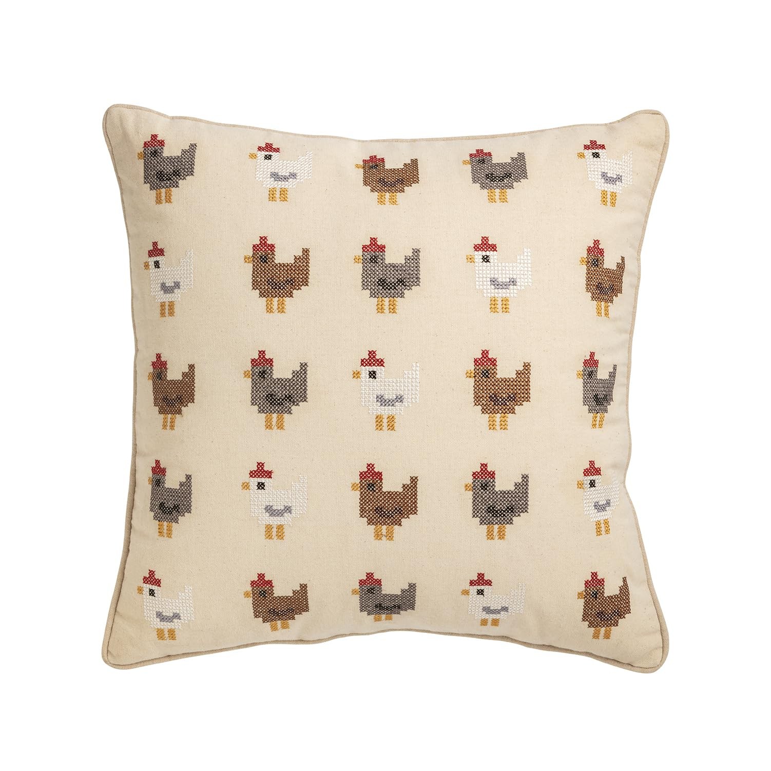 Mud Pie Beige Cotton Needlepoint Rooster Pillow