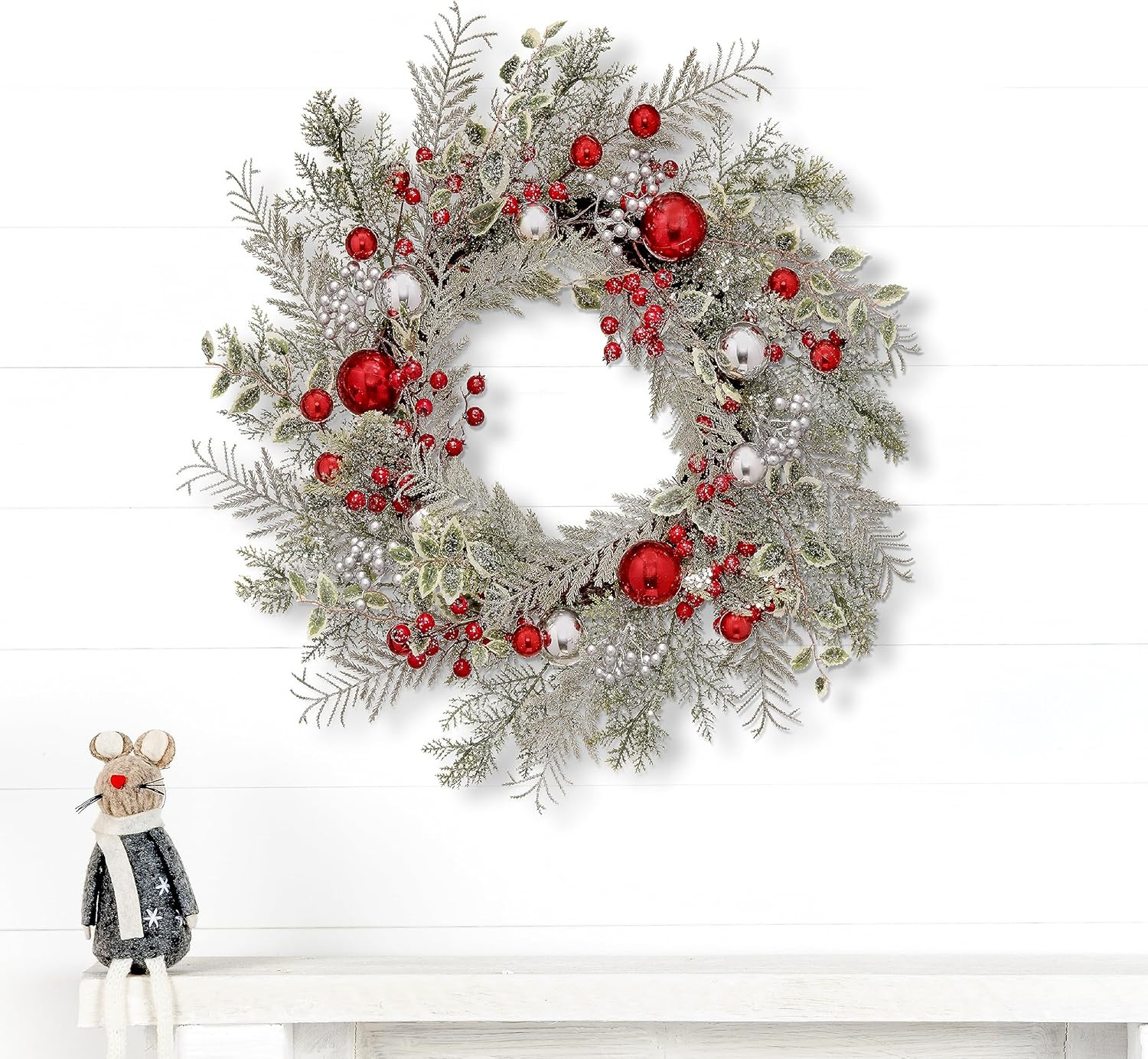 Frosted Berry Pine Christmas Wreath – 24 Inch Holiday Decor