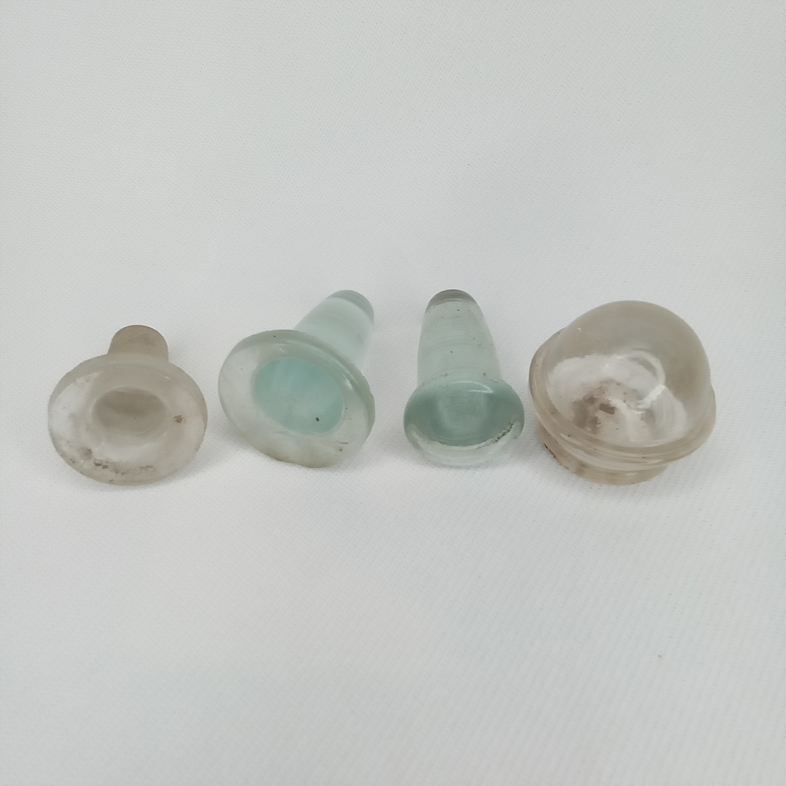 Antique 1900s Glass Stopper Set Of 4 Clear & Blue For Medicine Or Perfume Bottle