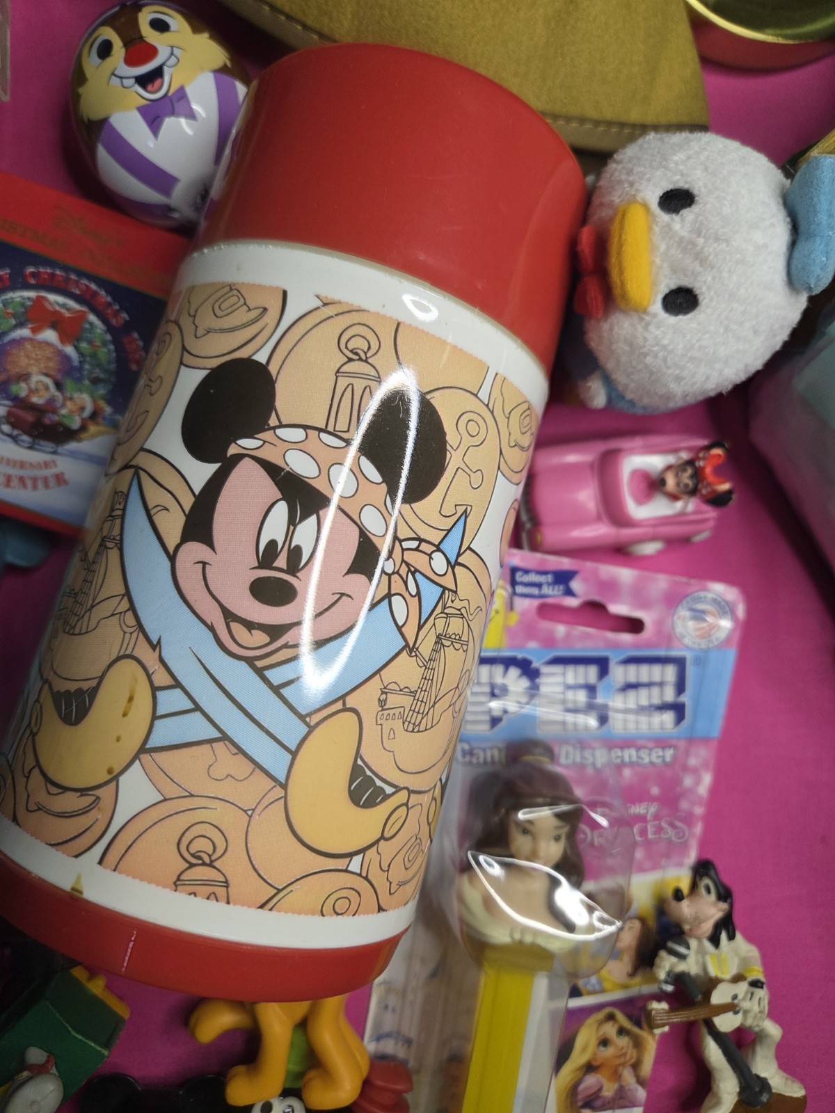 Junk Drawer Mixed Lot vtg toys DISNEY: pez Colorforms Wind UP Thermos