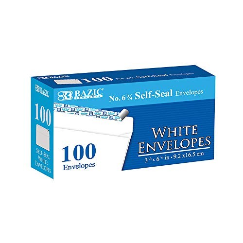 BAZIC #6 White Envelopes 100pk Self Seal No Window 3.6×6.5in Mailing Pack