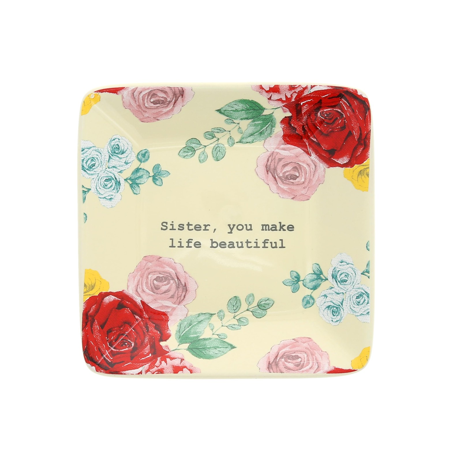 Pavilion Gift Company Sister 3.5″ Square Jewelry Dish Floral Keepsake Tray