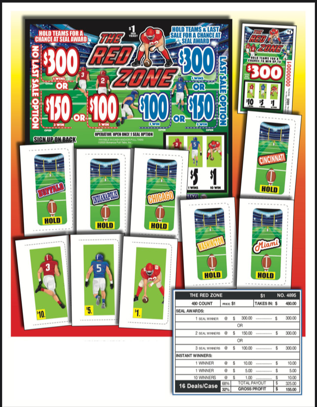 Pull Tab – Hard Card – Tickets Game – The Red Zone 480 ct