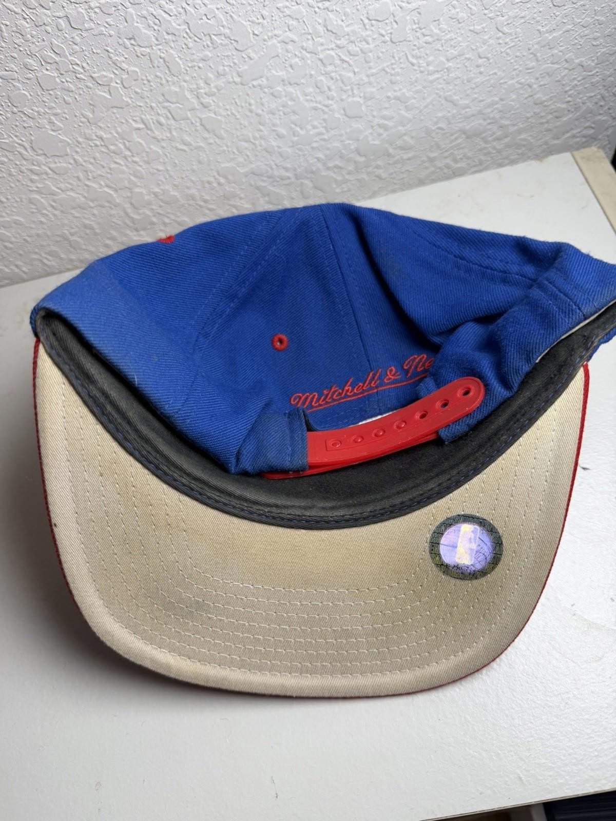 NBA Detroit Pistons Mitchell and Ness Snapback Cap Hat Official VTG Blue Red