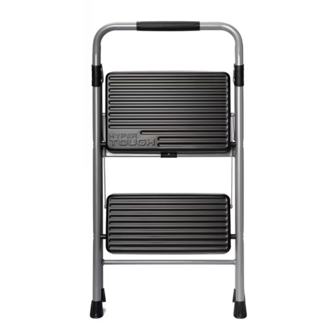 Hyper Tough Gray & Black 2-Step Steel Large Platform & Foldable Step Stool