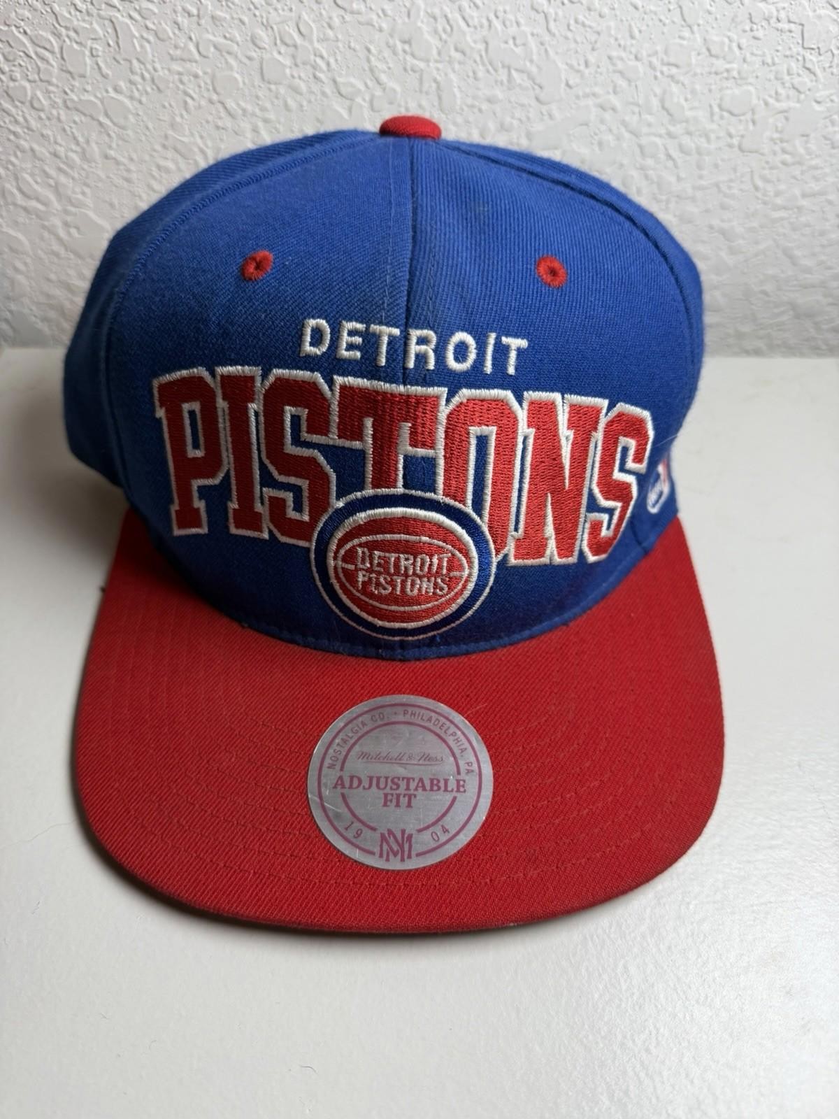 NBA Detroit Pistons Mitchell and Ness Snapback Cap Hat Official VTG Blue Red