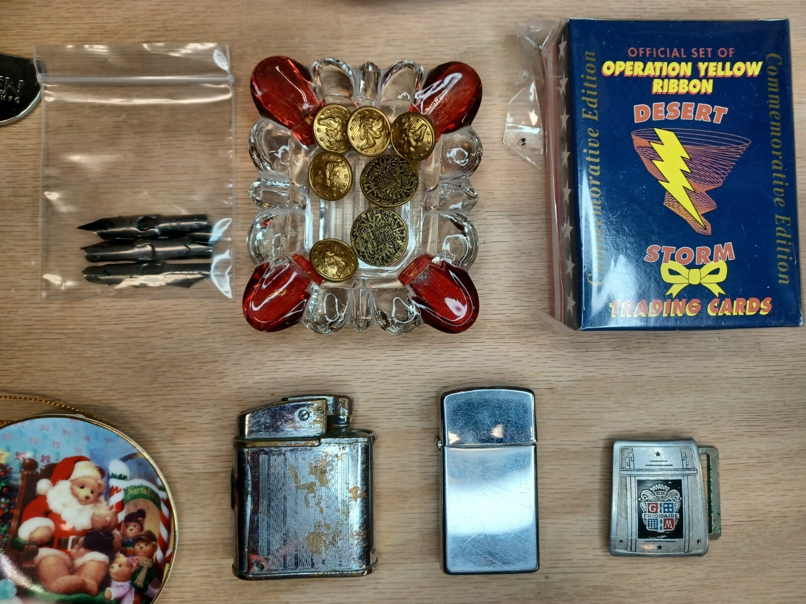 Vintage Junk Drawer Lot Military Buttons Zippo Space Shuttle Cup Lot