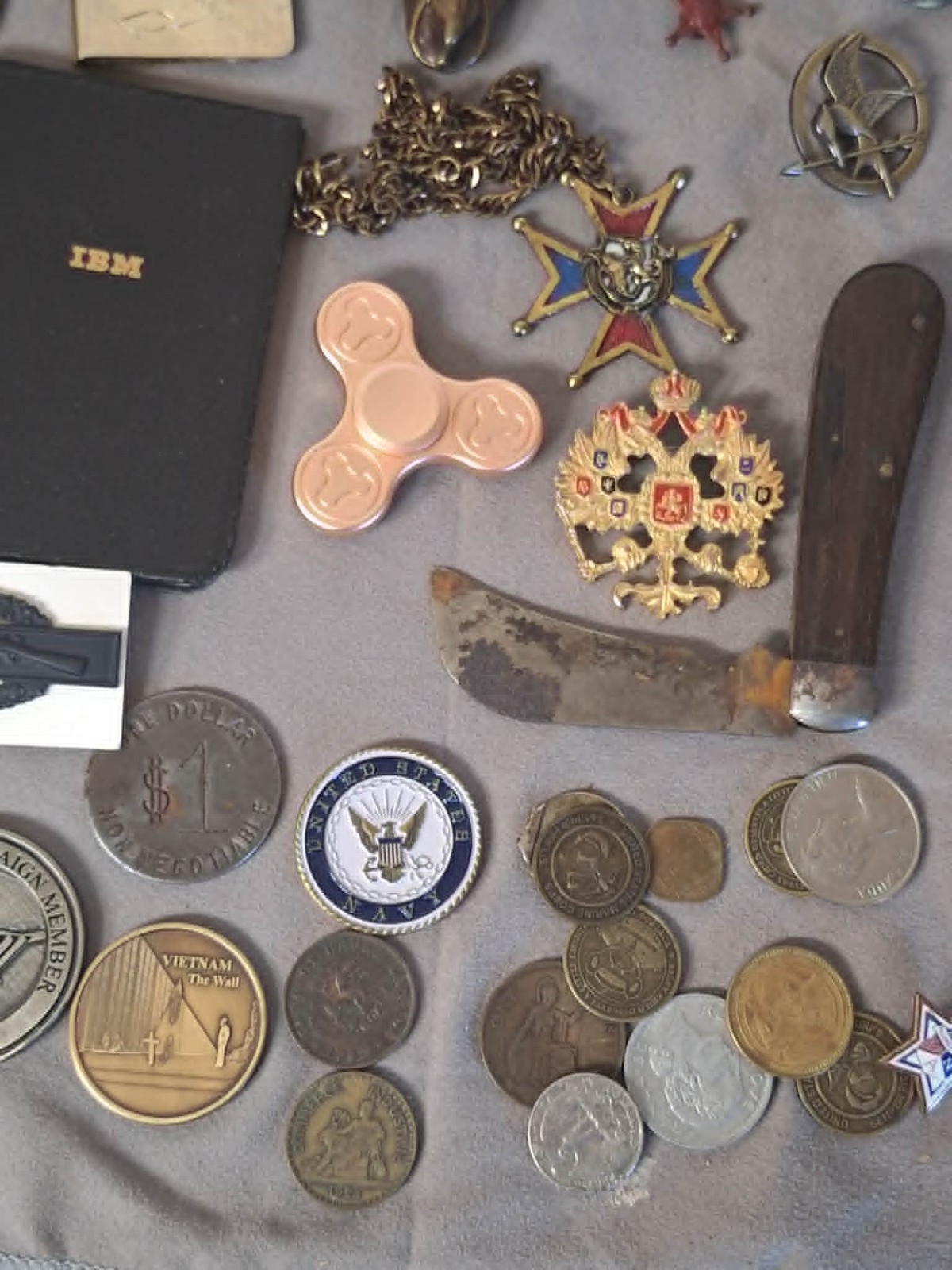 Estate Junk Drawer Lot Vintage Coins, Pocket Knife, Rings, , More