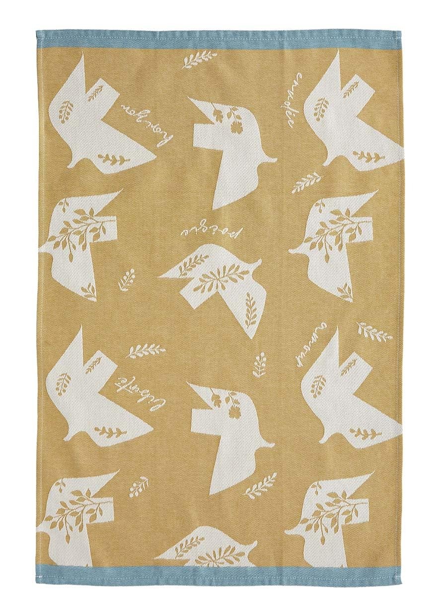 Coucke French Cotton Jacquard Towel, Flight Design, 20″x30″, Yellow, 100% Cotton