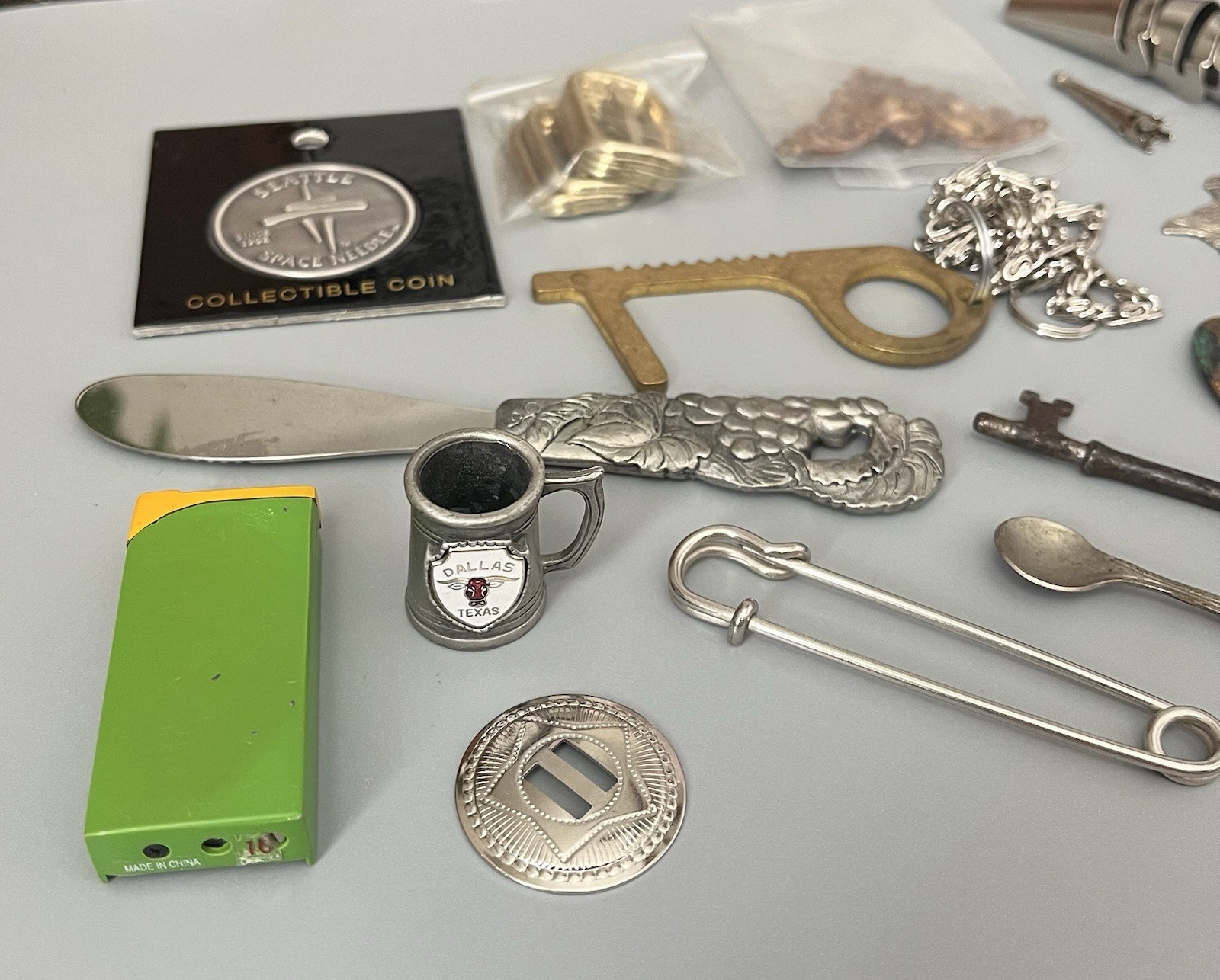 VTG Junk Drawer All Metal Misc Items Coins-Keys-Lock-And More