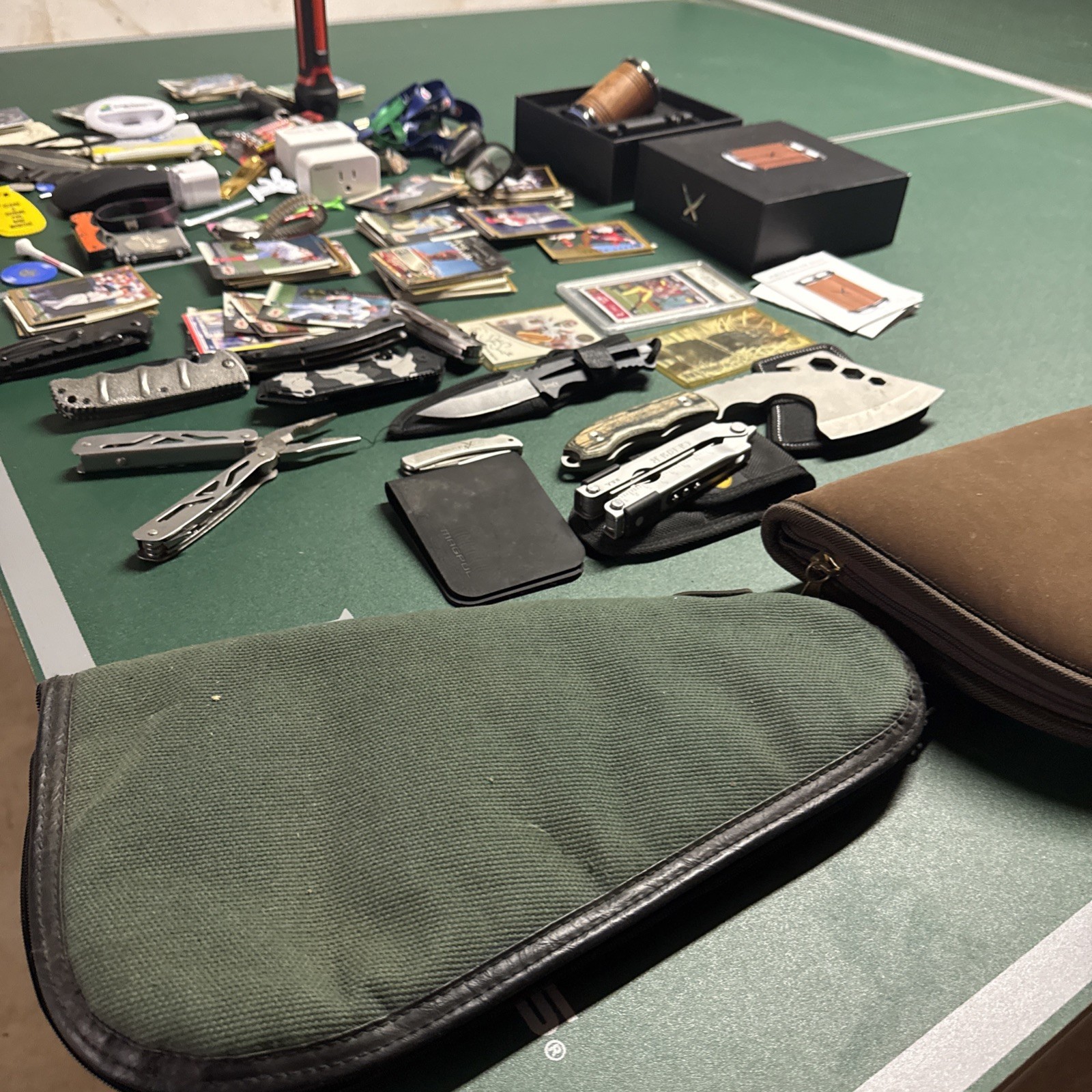 Large Junk Drawer Lot Knives Multitool Cards Stevie Smith Slab Wallet Flashligh