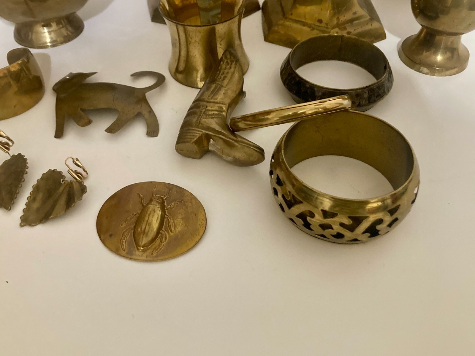 Vintage Junk Drawer Lot Brass- Candlestick Vase Basket Jewelry