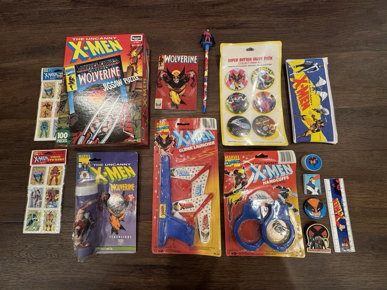 Vintage X-Men & Wolverine 90s Collectibles Lot | Toys, Stickers, Puzzle, Comic