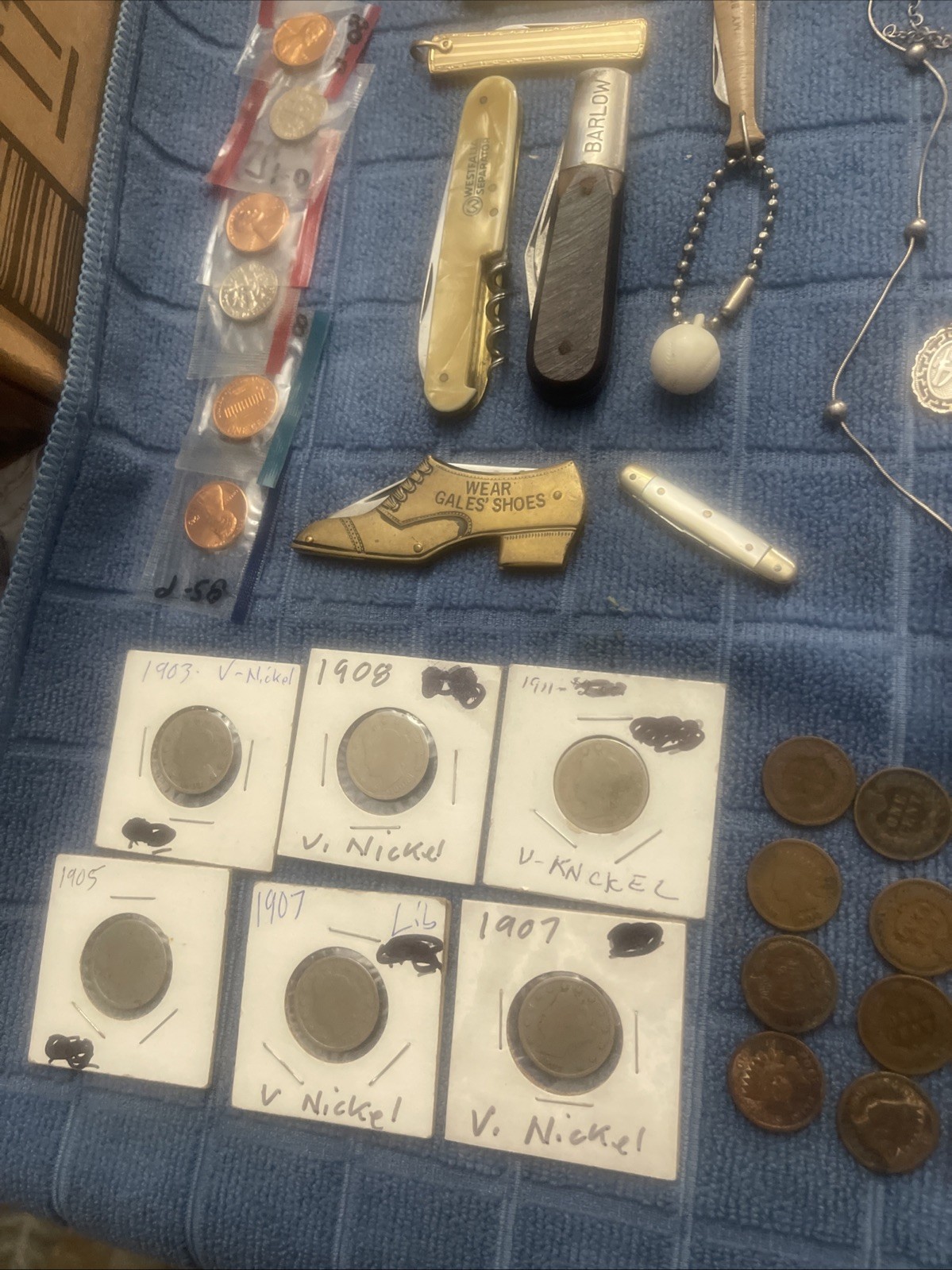 Large Lot Coins Hand full Of Sterling Silver Knives Collectables Ect