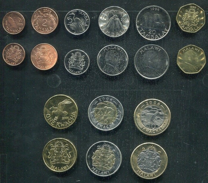 Malawi 9 coins set , 1996-2006 , 1 2 5 10 20 50 Tambala 1 5 10 Kwacha UNC