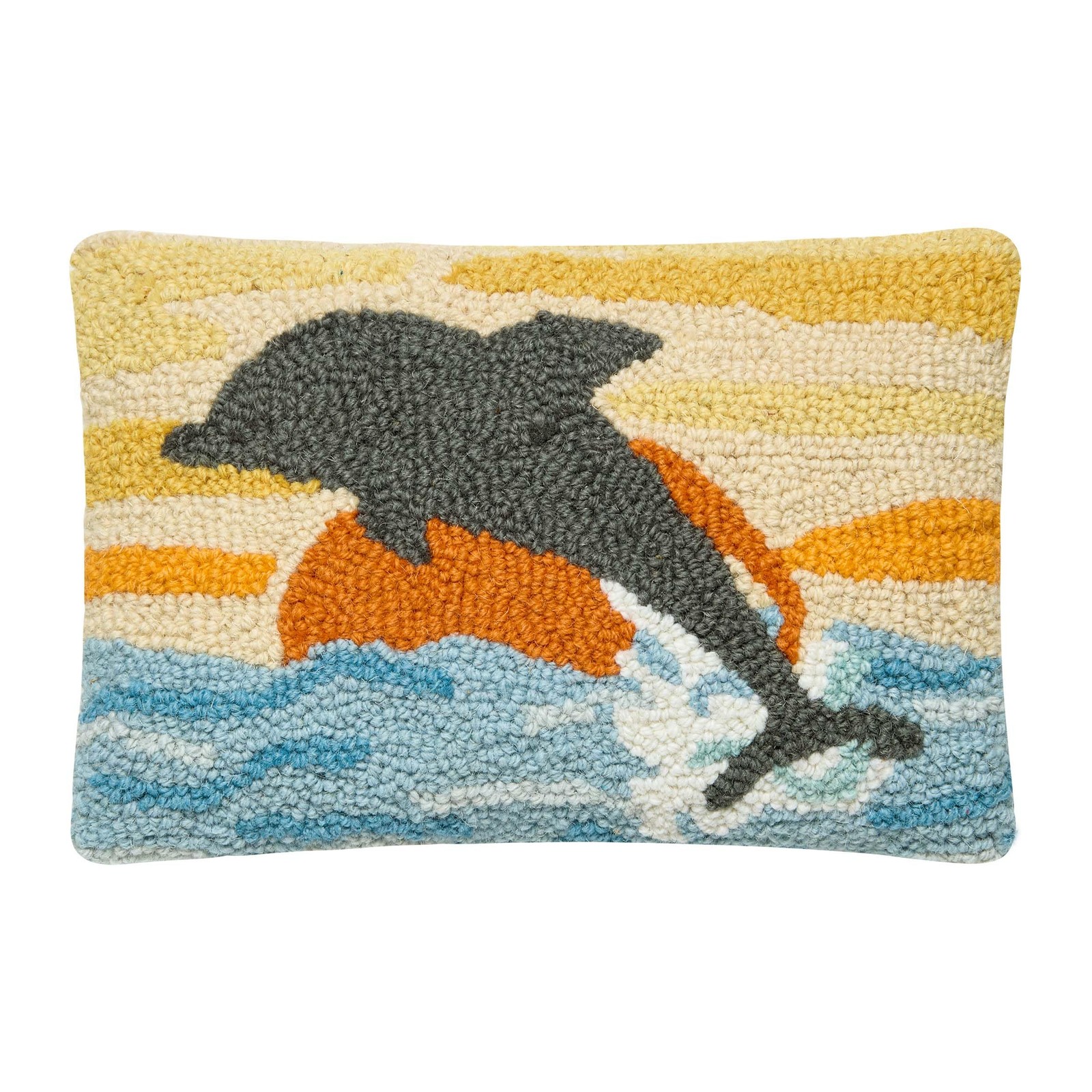 Peking Handicraft Dolphin Sunset Hooked Throw Pillow 12″ Multicolor