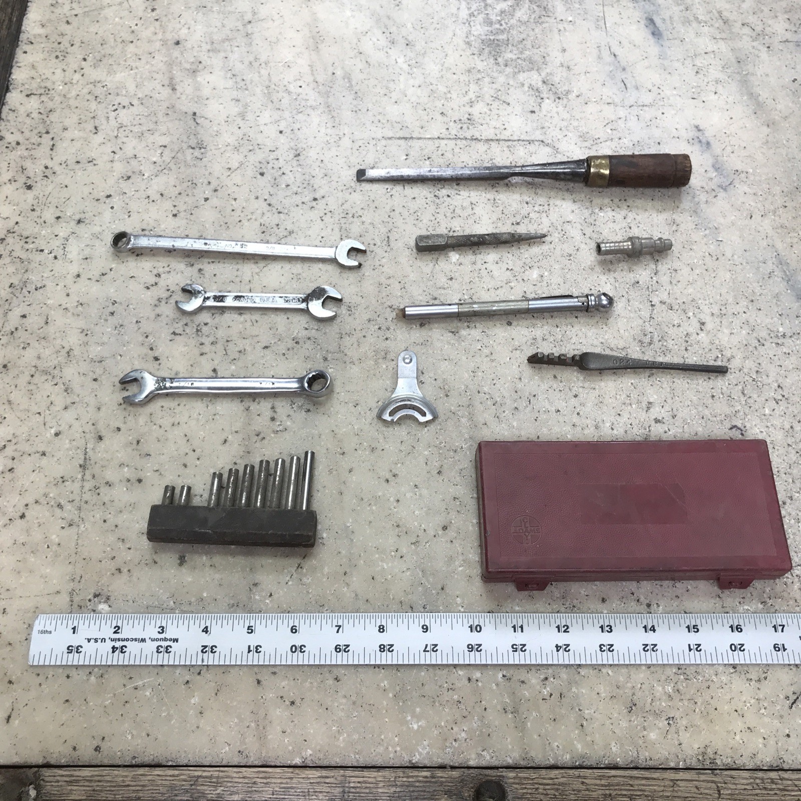 Vintage Junk Drawer Tool Lot – Tools Punch Chisel Wrenches Plastic Case – Metal