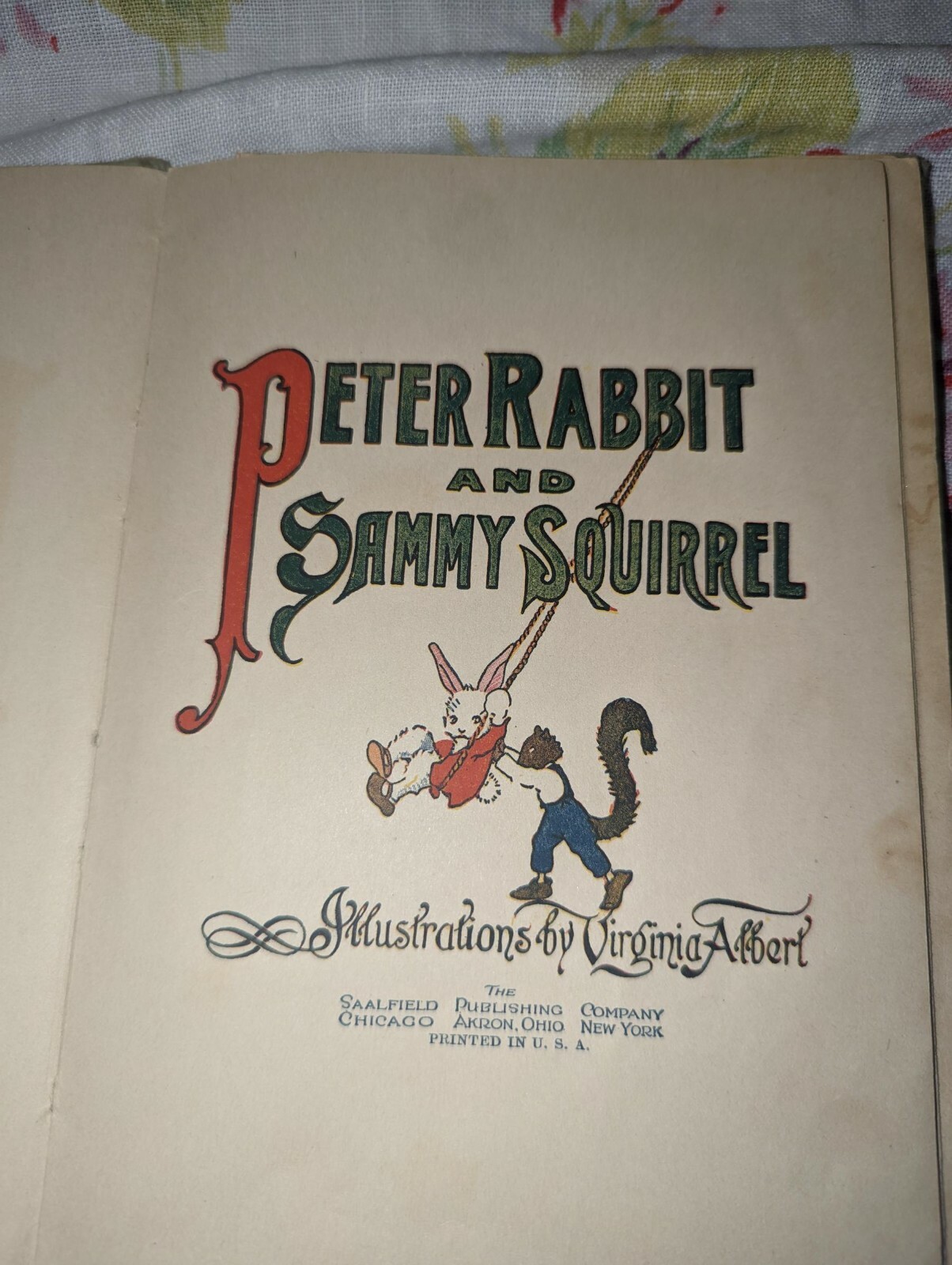 Antique Peter Rabbit and Sammy Squirrel HC book 1918 Great pictures for framing