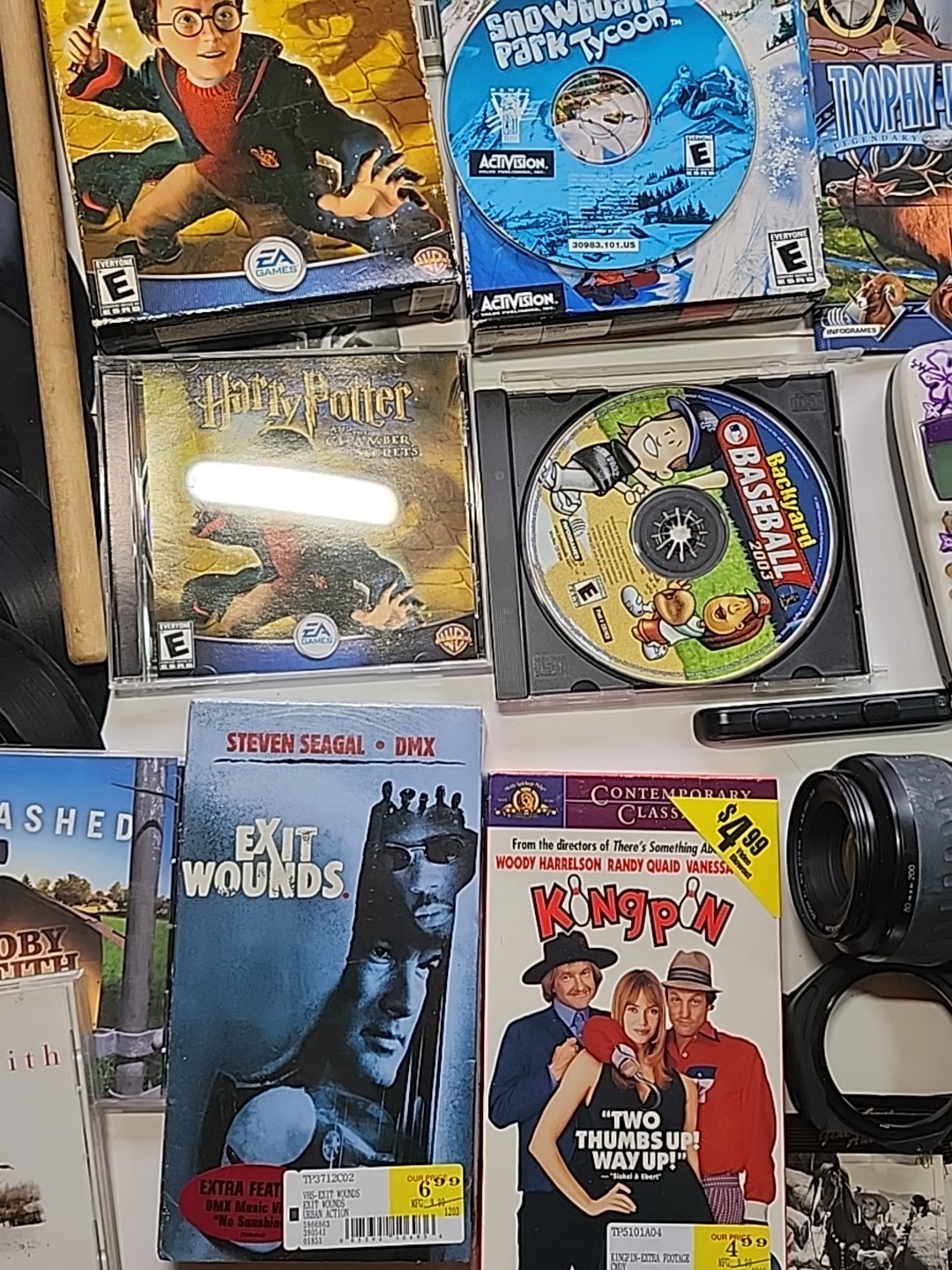 Large Junk Drawer Lot Records Comics Cameras Phones Cards VHS Cds Games Ephemera