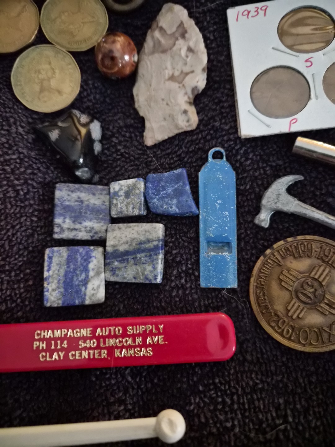 Vintage Junk Drawer – Coins, Arrowheads, Fossils, Knives Compass, & Collectibles