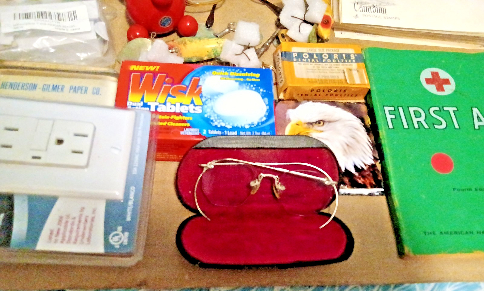 Junk Drawer Lot Vintage & Modern Lures Knives Tobacciana Ephemera Eyeglasses etc