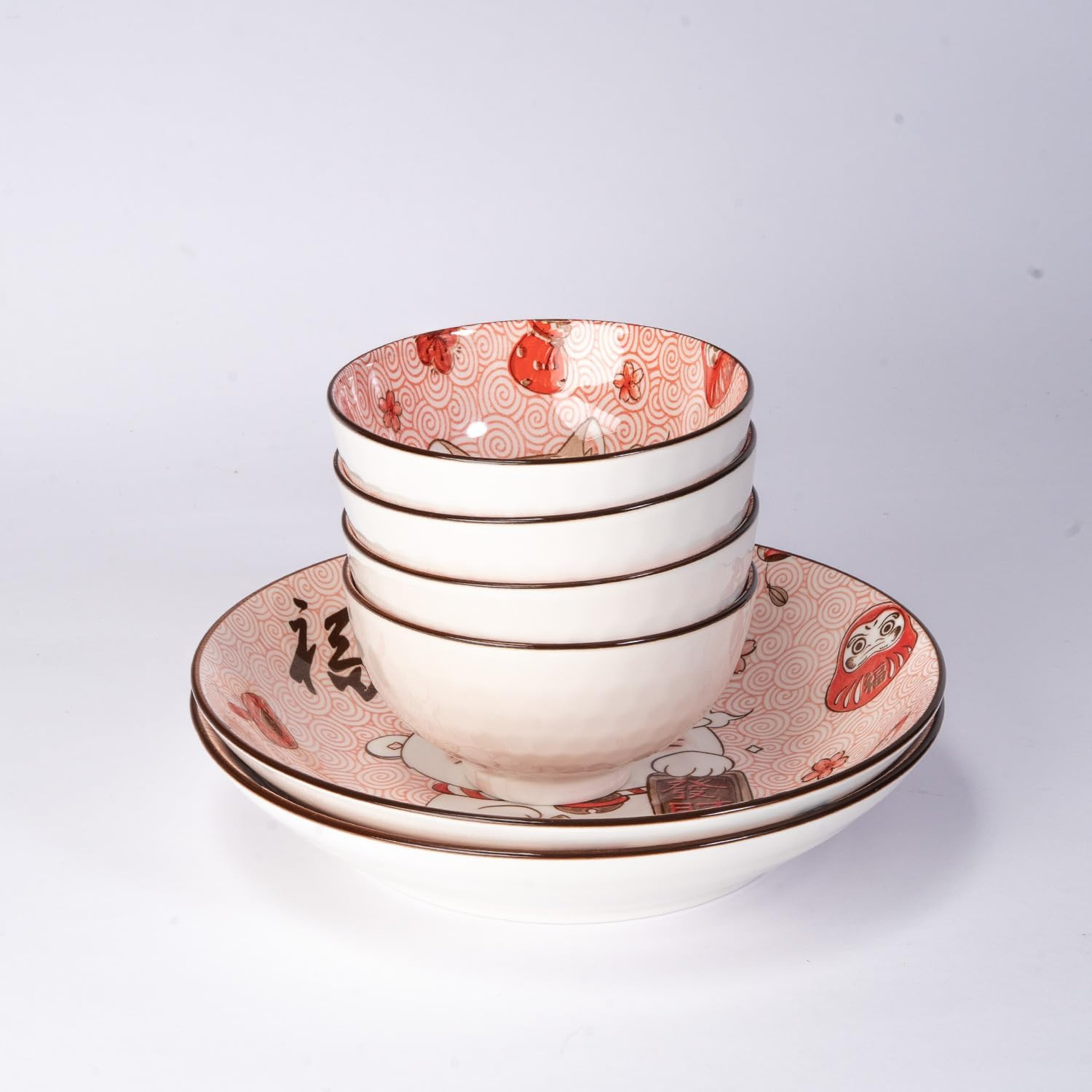 Lucky Cat Dinnerware Set – 6 Piece Tableware with Bowls & Plates in Gift Box