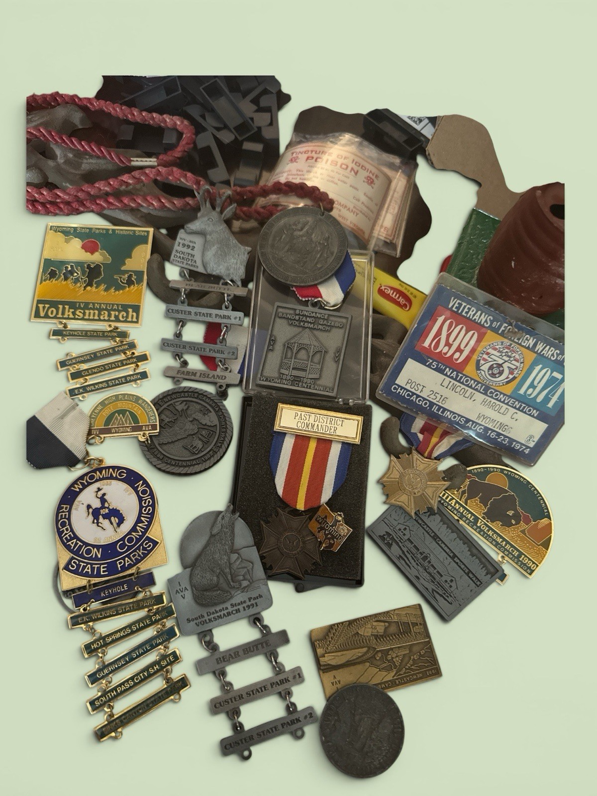 Vintage Mixed Collectibles Lot Pins Medals Badges Tokens Ribbons Small Tags