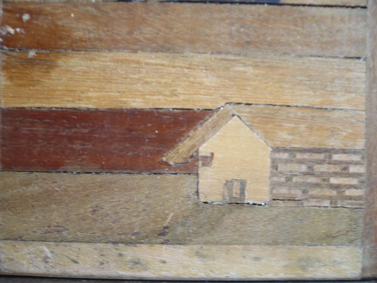 SMALL HAND CRAFTED INLAID WOOD BOX, FOLK ART, WOOD WOODEN CURIO BOX PRIMITIVE
