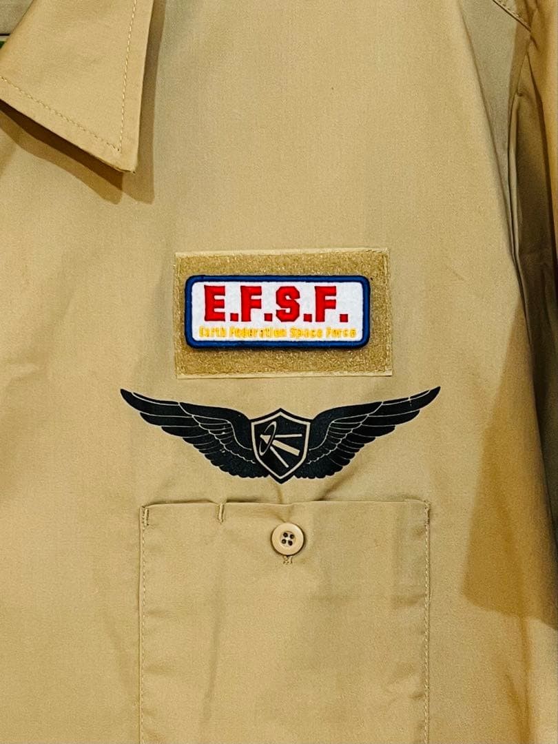 Rare Gundam Earth Federation Forces E.F.S.F. Short Sleeve Work Shirt Beige XL