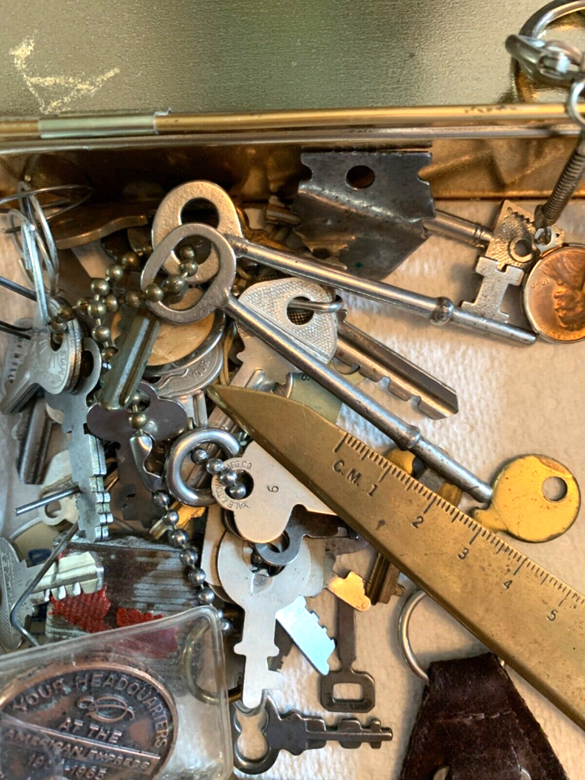 Antique Vintage Junk Drawer Lot Medals Pins Jewelry Coins Fobs Keys