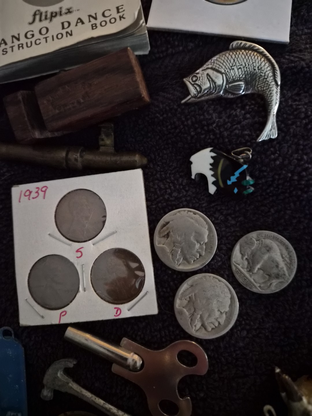 Vintage Junk Drawer – Coins, Arrowheads, Fossils, Knives Compass, & Collectibles
